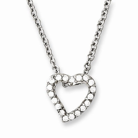 Stainless Steel CZ Heart Pendant On Necklace