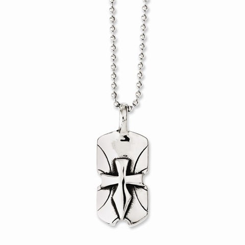 Stainless Steel Dagger Cross Dog Tag Necklace