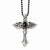 Stainless Steel Antiqued Cross Wings & Black Stone Necklace