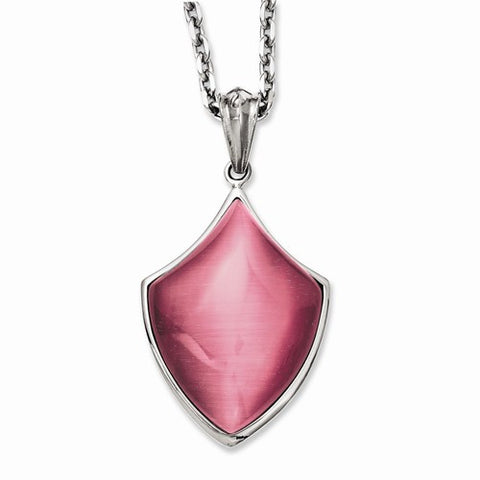 Stainless Steel Synthetic Pink Cat'S Eye Shield Necklace