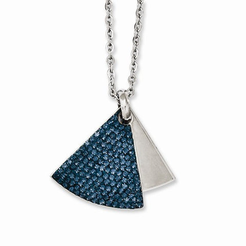 Stainless Steel Blue Crystal & Brushed Triangles Necklace