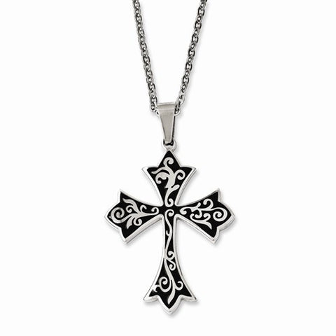 Stainless Steel Black Ip-Plated Fancy Scroll Cross Necklace