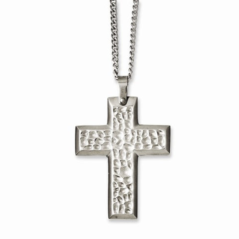 Stainless Steel Textured & Polished Cross Necklace