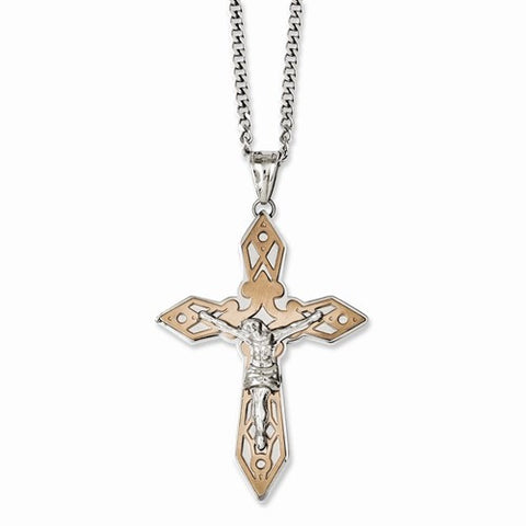 Stainless Steel Chocolate Ip-Plated & Polished Crucifix Necklace