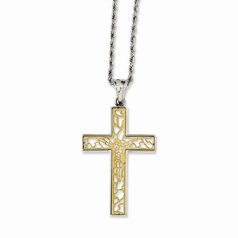 Stainless Steel Yellow Ip-Plated Polished Crucifix Necklace