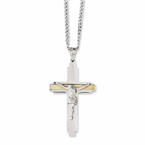 Stainless Steel Yellow Ip-Plated & Polished Crucifix Necklace