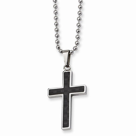 Stainless Steel Carbon Fiber Cross Necklace