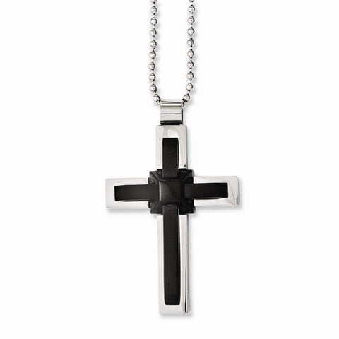 Stainless Steel Black Ip-Plated and Polished Cross Necklace