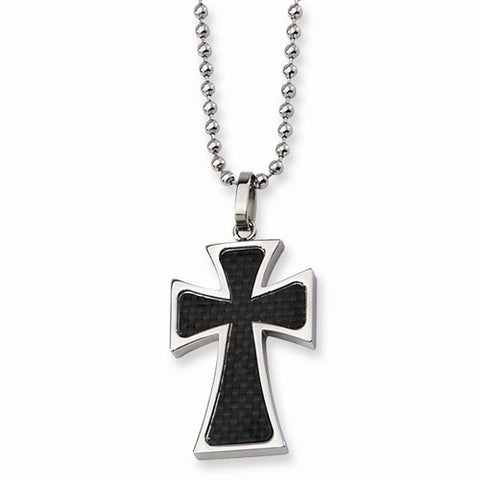 Stainless Steel Carbon Fiber Cross Necklace