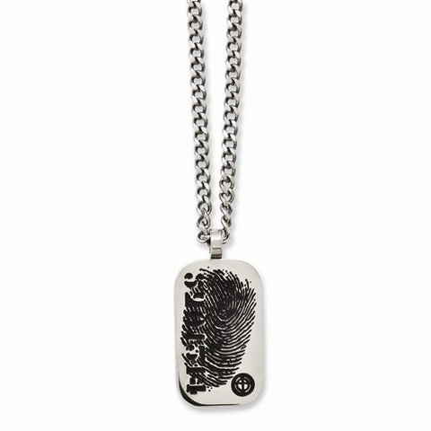 Stainless Steel Black Enamel Fingerprint Dog Tag Necklace