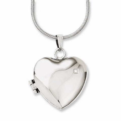 Stainless Steel Polished Heart CZ Locket