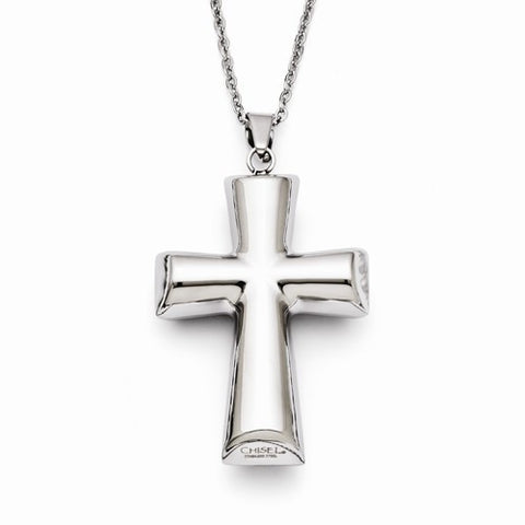 Stainless Steel Polished Cross Pendant On Necklace