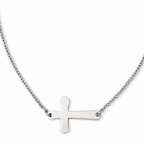 Stainless Steel Polished Sideways Cross Necklace