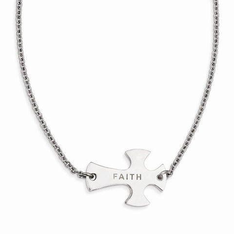 Stainless Steel Faith Large Sideways Cross Necklace