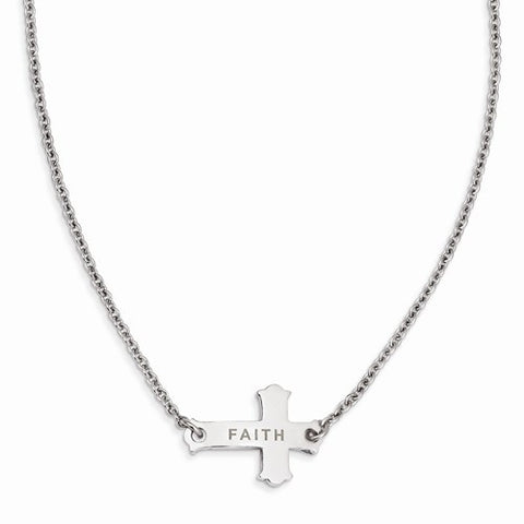 Stainless Steel Faith Small Sideways Cross Necklace