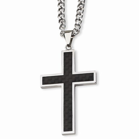 Stainless Steel Carbon Fiber Cross Necklace