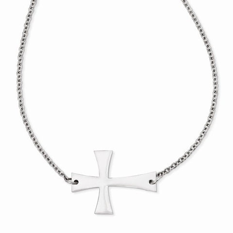 Stainless Steel Polished Sideways Cross Necklace