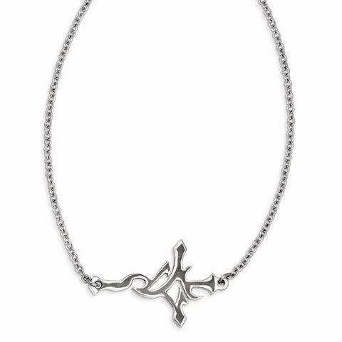 Stainless Steel Polished Gothic Sideways Cross Necklace