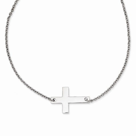 Stainless Steel Polished Sideways Cross Necklace