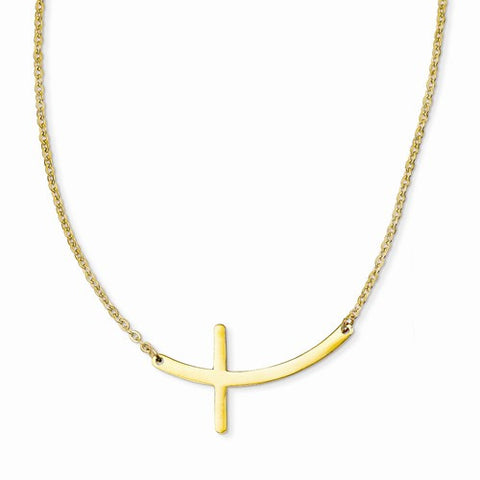 Stainless Steel Yellow Ip-Plated Sideways Cross Necklace