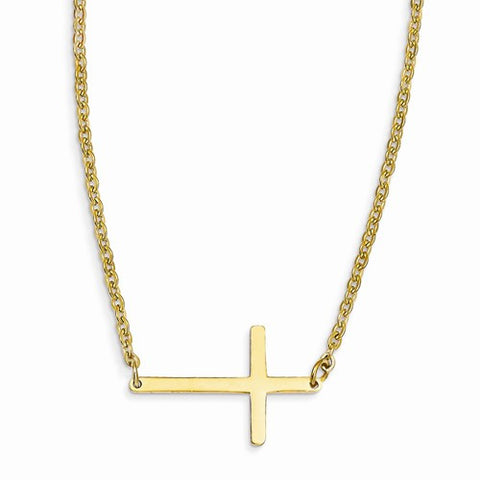 Stainless Steel Yellow Ip-Plated Sideways Cross Necklace