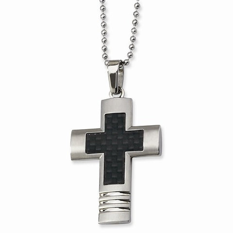 Stainless Steel Black Carbon Fiber Cross Necklace