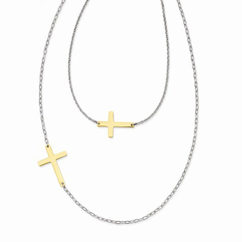 Stainless Steel Double Sideways Cross Layered Necklace