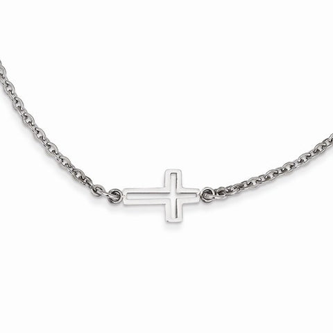 Stainless Steel Polished Sideways Cross Necklace