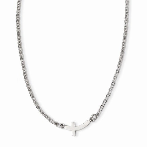 Stainless Steel Polished Sideways Cross Necklace