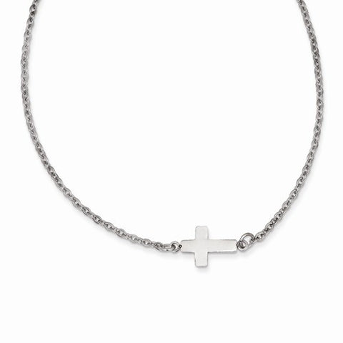 Stainless Steel Polished Sideways Cross Necklace