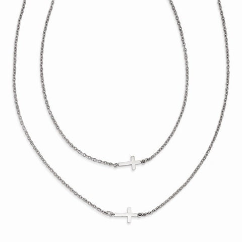 Stainless Steel Double Sideways Crosses Layered Necklace