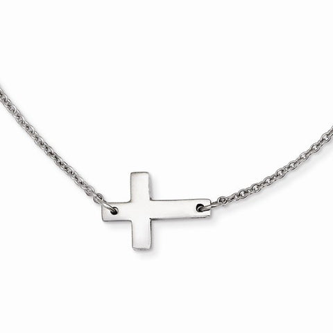 Stainless Steel Polished Sideways Cross Necklace