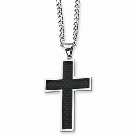 Stainless Steel Carbon Fiber Cross Necklace