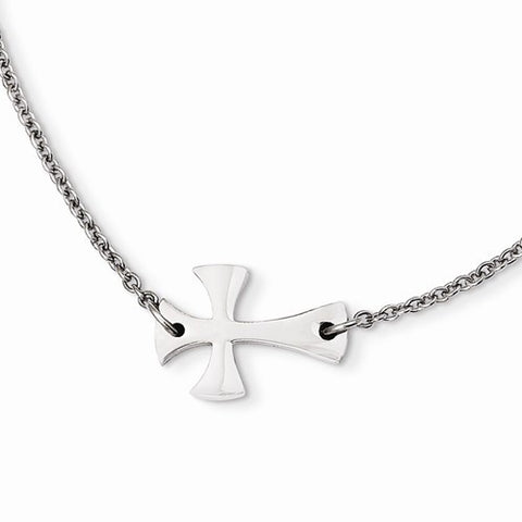 Stainless Steel Polished Sideways Cross Necklace