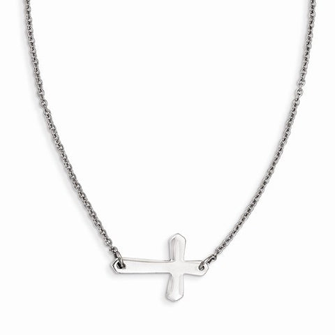 Stainless Steel Polished Sideways Cross Necklace