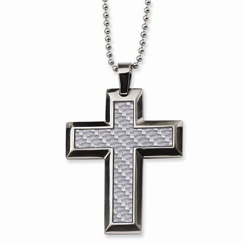 Stainless Steel Grey Carbon Fiber Cross Necklace