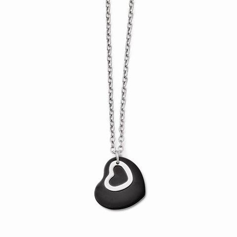 Stainless Steel Polished & Black Ip-Plated Heart Necklace