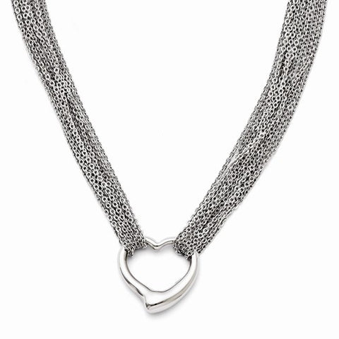 Stainless Steel Multi Strand Polished Heart Toggle Necklace