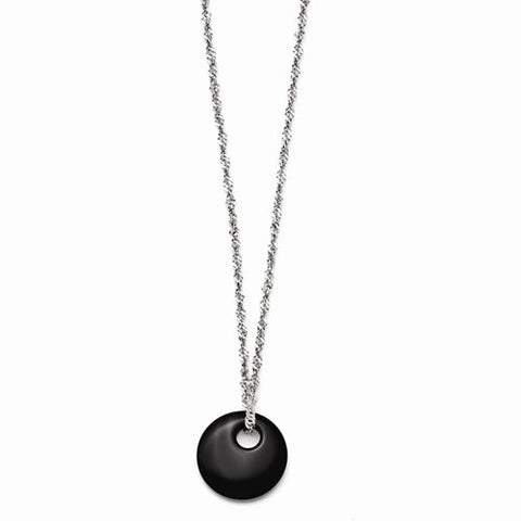 Stainless Steel Black Onyx Circular Polished Necklace