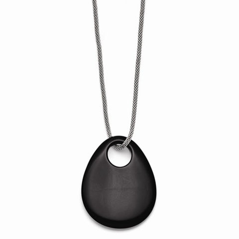 Stainless Steel Black Onyx Large Teardrop Polished Necklace