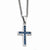 Stainless Steel Blue Carbon Fiberlay Polished Small Cross Necklace