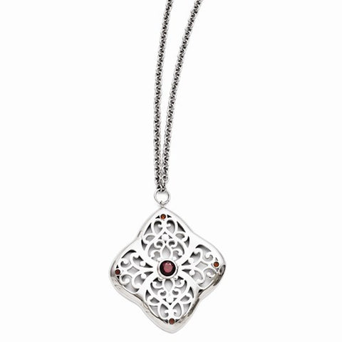 Stainless Steel Red CZ Square Necklace