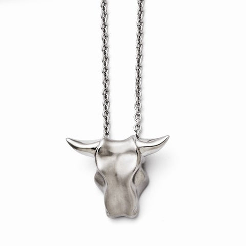 Stainless Steel Brushed Bulls Head Necklace