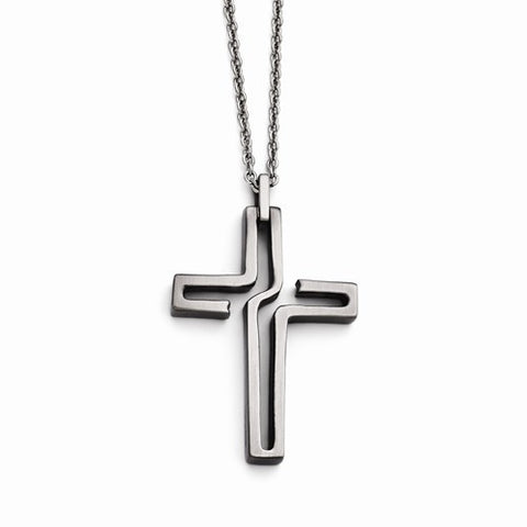 Stainless Steel Brushed Antiqued Cross Necklace