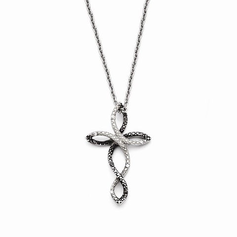 Stainless Steel CZ Antiqued Twisted Cross Necklace