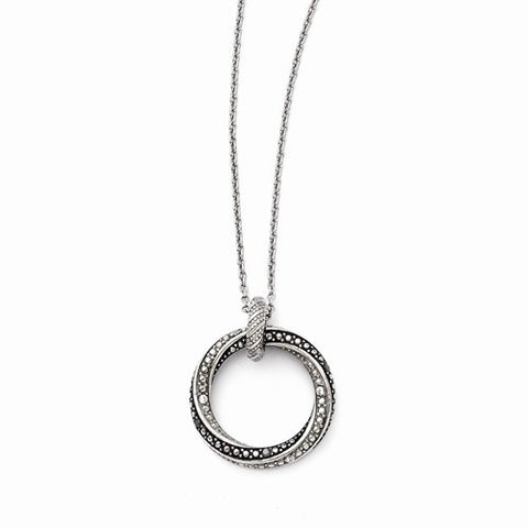 Stainless Steel Black, Clear CZ Antiqued Circle Necklace