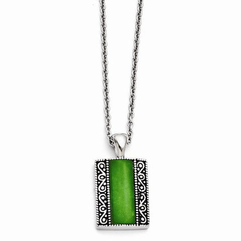 Stainless Steel Synthetic Antiqued Rectangular Necklace