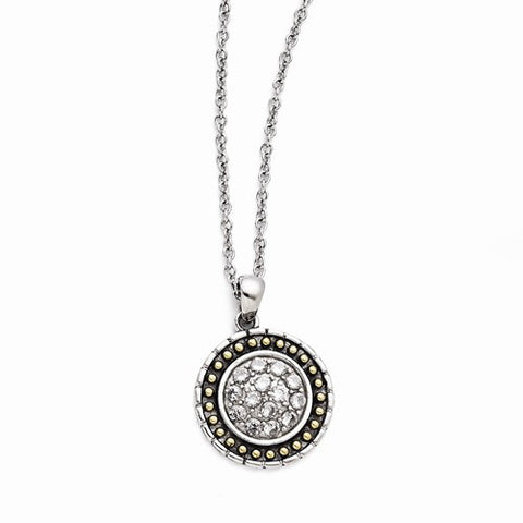 Stainless Steel CZ Yellow Ip-Plated Antiqued Circle Necklace