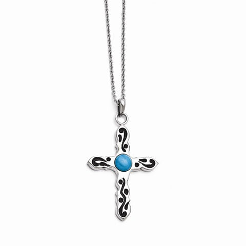 Stainless Steel Polished Imitation Turquoise Black Oil Cross Necklace