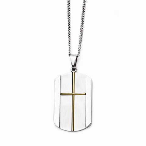 Stainless Steel Yellow Ip-Plated Cross Brushed, Polished Necklace